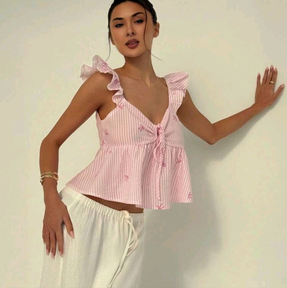 New Fashionable Sweet Bowknot Backless Ruffle Sleeve Waisted Babydoll A-Line Top - Picture 4 of 4